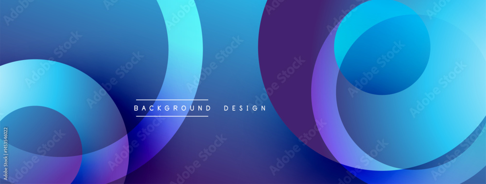 Aufkleber Abstract blue background features overlapping circles, gradients. Modern design elements create dynamic visual effect. Simple text reads background design.