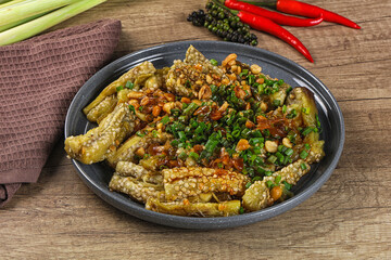 Asian cuisine baked eggplant with peanut