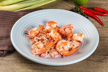 Shrimp cocktail with salad and sauce