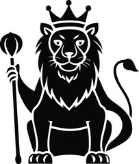 Cartoonish lion sitting on a throne isolated line art vector illustration, cartoonish design of a lion sitting on a throne silhouette vector art