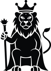 Cartoonish lion sitting on a throne isolated line art vector illustration, cartoonish design of a lion sitting on a throne silhouette vector art