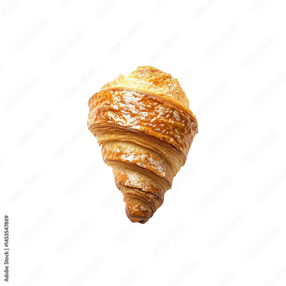 Poster Croissant placed on a clean Transparent background showcasing its golden layers and flaky texture, Croissantisolated on PNG background