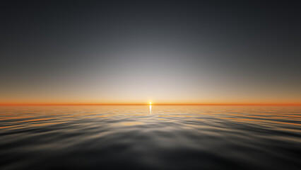 A beautiful sunset over the surface of the ocean. 3D illustration.