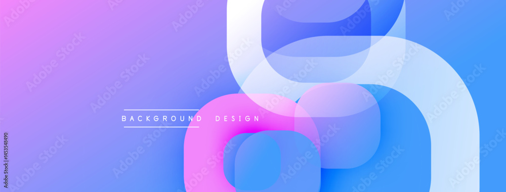 Poster Abstract fluid shapes overlap, creating vibrant purple, blue gradients. Minimalist text reads background design. Modern, dynamic visual composition.