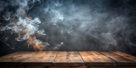 Wisps of white smoke, like low-lying fog, drifted across the dark floor in the room, creating an abstract texture against the black of night