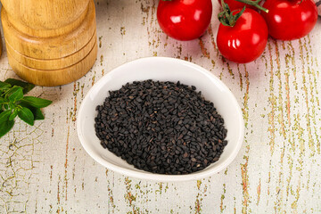 Black sesame seeds in the bowl