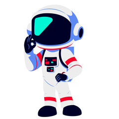 A cartoon astronaut in a white suit with red and black accents, making an “OK” gesture with one hand. The dark visor with a blue-green reflection adds a futuristic touch.