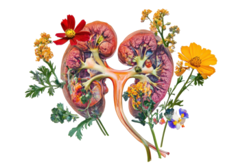 Kidney shaped flower collage highlights connection between human biology and nature through creative artistic expression