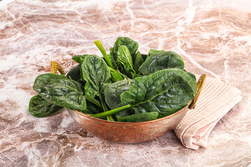 Fresh green spinach leaves heap