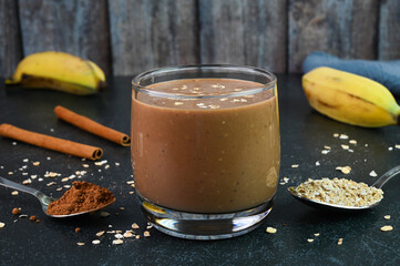Serving chocolate banana oatmeal smoothie
