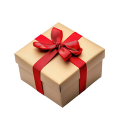 Obraz premium Brown gift box with red ribbon on white background creating a festive atmosphere for any occasion, Red Bow Ribbon Bow for Giftsisolated on white background