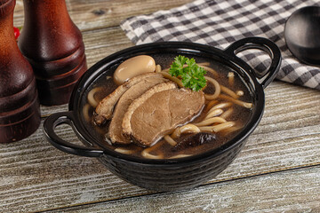 Japanese Ramen soup with duck