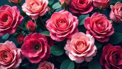 Obraz premium Intricate, repeating rose blooms in vibrant hues, wallpaper, texture