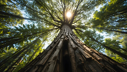 Worm’s eye view from the base of a giant tree.
