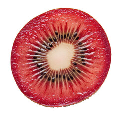 Bright red kiwi slice on clean Transparent background showcasing vibrant colors and natural textures, Slice of red kiwi on PNG background
