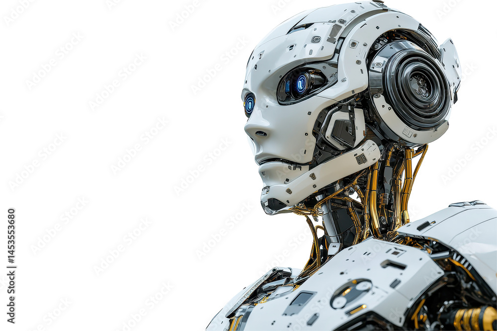 Poster futuristic robot design with sleek metallic features perfect for sci fi themes and advanced tech con