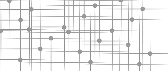 Abstract minimalist geometric pattern with thin grey lines and small grey circular nodes. Digital grid network design on a clean white background. Ideal for digital UI, infographics, or tech