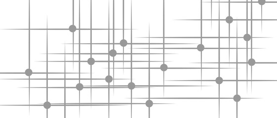 Abstract minimalist geometric pattern with thin grey lines and small grey circular nodes. Digital grid network design on a clean white background. Ideal for digital UI, infographics, or tech