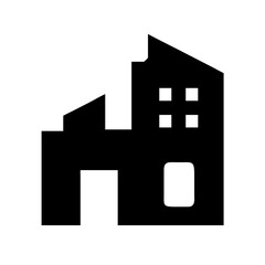 Icon of a damaged building to signify destruction or disrepair