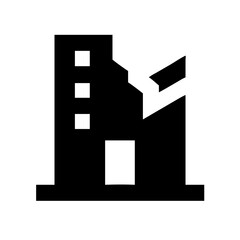 Icon of a damaged building to signify destruction or disrepair