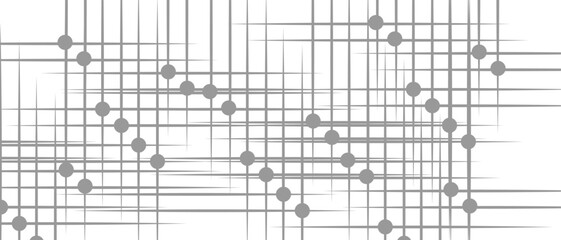 Fototapeta premium Abstract minimalist geometric pattern with thin grey lines and small grey circular nodes. Digital grid network design on a clean white background. Ideal for digital UI, infographics, or tech