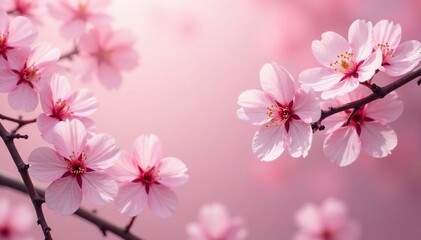 Delicate pink sakura blossoms, full bloom, scattered on soft background, japanese, floral pattern, spring