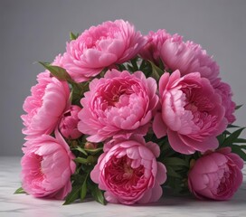 Fototapeta premium Full, vibrant pink peony and rose bouquet, ample negative space , elegance, floral