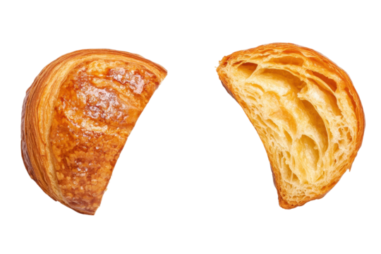 Golden baked croissant side and top view perfect for bakery menus or food photography projects