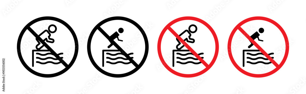 Poster not jump in pool sign icon. design for web and mobile app. vector illustration