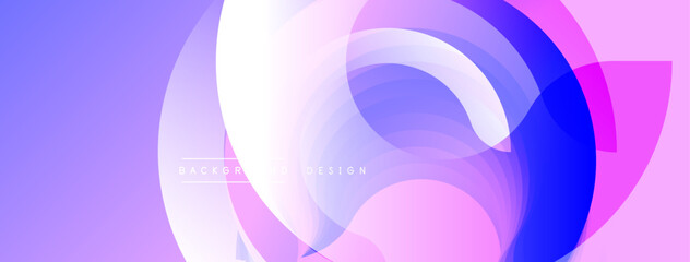 Abstract circles overlap, creating vibrant gradients. Pink, blue hues dominate design. Modern background texture for projects.
