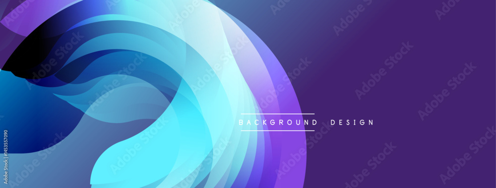 Poster abstract flowing layers create dynamic blue, purple gradient. modern design suggests movement, energ