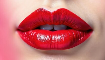 Obraz premium Close-up of vibrant red lipstick on pure white backdrop, macro, lip, intense