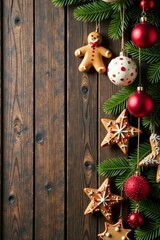 Rustic wooden wall, cookies & ornaments hung with twine , home decor, cookies