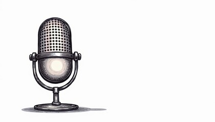 Single black line art doodle of a podcast microphone, isolated on white background , technology, one line drawing