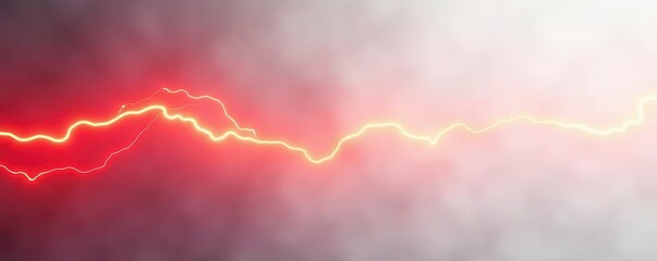 Single fiery red-orange lightning streak, stark white backdrop , warning, power, close up