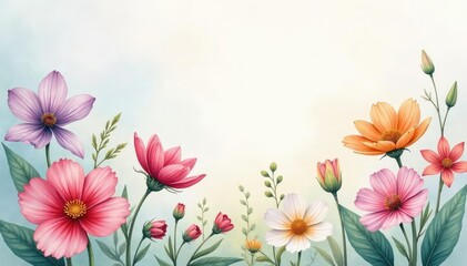 Delicate watercolor wildflowers, soft pastel hues , illustration, design, pretty