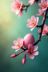 Vibrant Easter eggs bloom on flowering branches, vertical format , growth, photography, branch