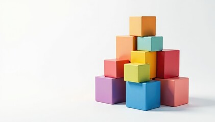Obraz premium Group of colorful stacked blocks forming a pyramid on white, abstract, structure, vibrant