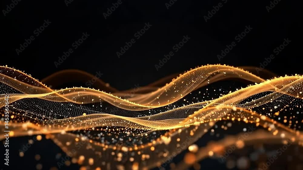 Poster dynamic golden wave patterns abstract art digital graphics modern design vibrant colors conceptual v