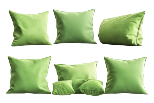 Various green pillow designs captured in transparent PNG isolated on a clean white background