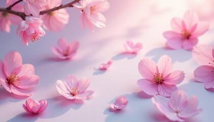 Obraz premium Soft pastel sakura petals, scattered, subtle repeating motif , cherry blossom petals, floral