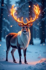 Noble reindeer with luminous antlers, snowy landscape , wildlife, realistic, deer