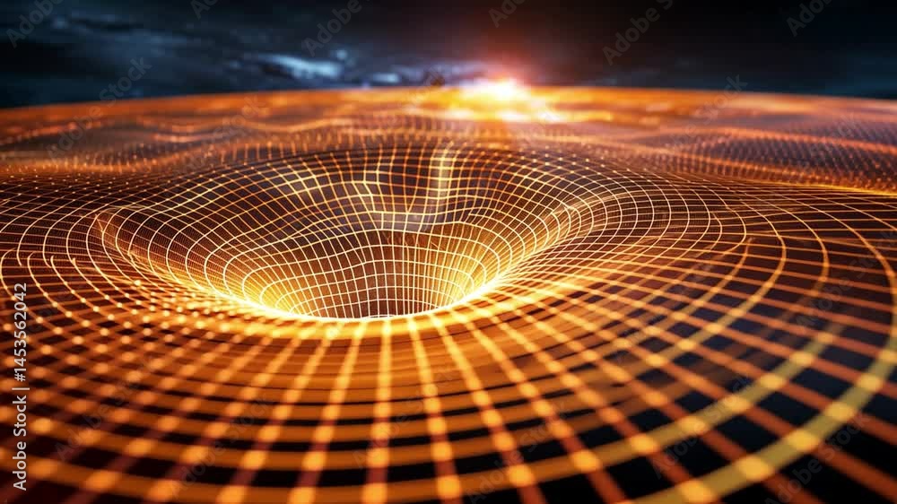 Poster mesmerizing abstract visualization of cosmic vortex digital depth and technology in orange grid desi