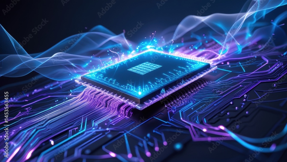 Aufkleber a futuristic depiction of a central processing unit, illuminating with vibrant energy and interconne