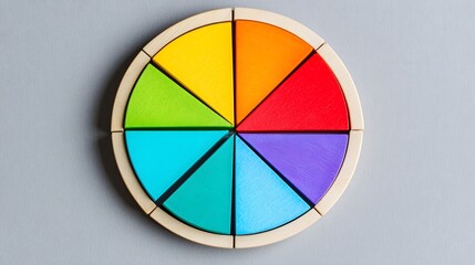 Obraz premium Colorful Wooden Circle Puzzle Toy Eight Rainbow Triangles Montessori Education