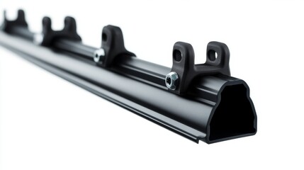 A sleek black aluminum rail designed for mounting various accessories. This sturdy structure showcases durability and functionality. Ideal for DIY projects and installations. Generative AI