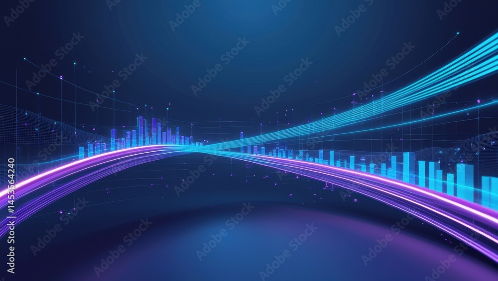 Poster abstract representation of data streams, with glowing lines and graphs symbolizing progress. the art
