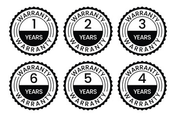 Editable Warranty Stamp Icons. Vector Label Set with Year Numbers