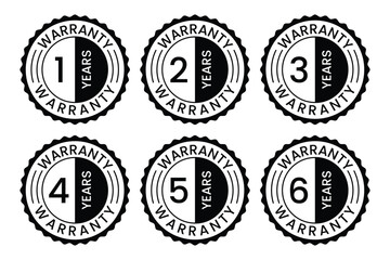 Minimal Vector Warranty Seals. Years 1 Through 6 in Black and White