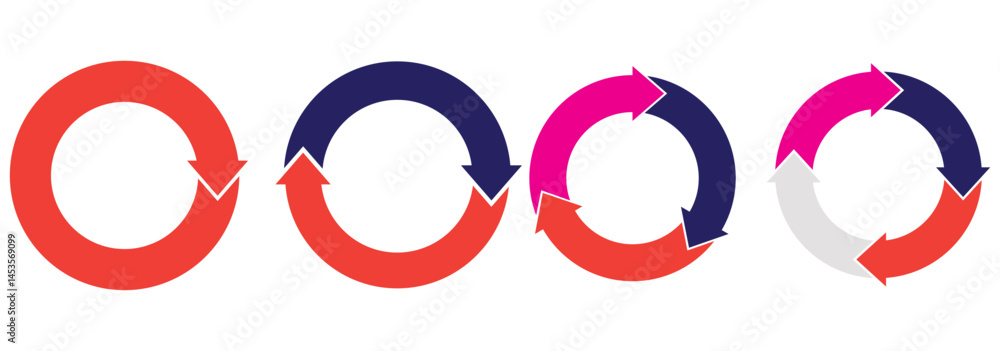 Poster circle arrows icon set. round reload sign, repeat icon, rotate arrow symbol, vector illustration